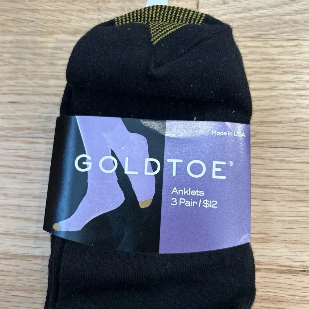 Gold Toe Anklet Cuff Black Socks 3 pr vintage USA